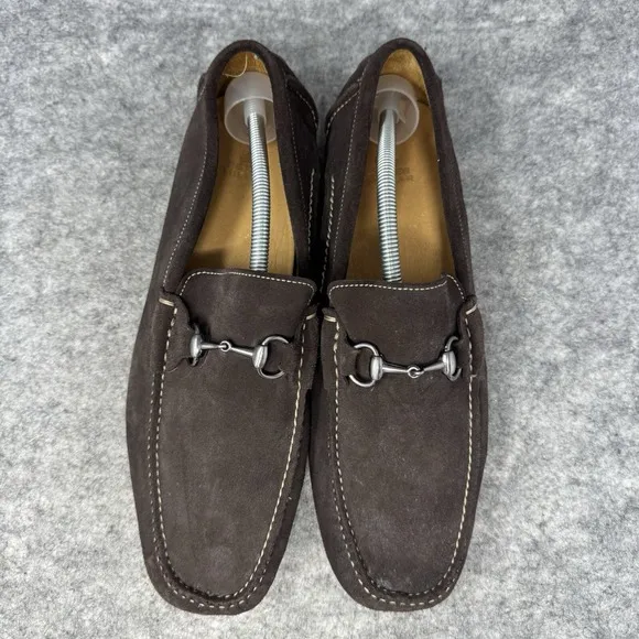 Peter Millar Driving Moccasins Shoes Men 12M Brown Suede Silver Horsebit Loafers