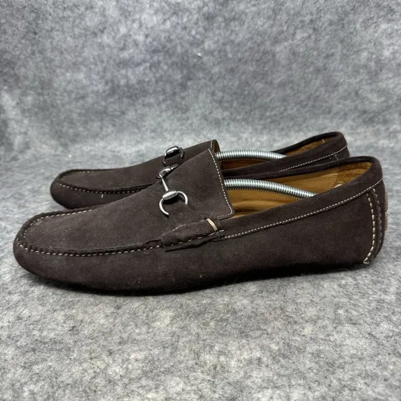 Peter Millar Driving Moccasins Shoes Men 12M Brown Suede Silver Horsebit Loafers