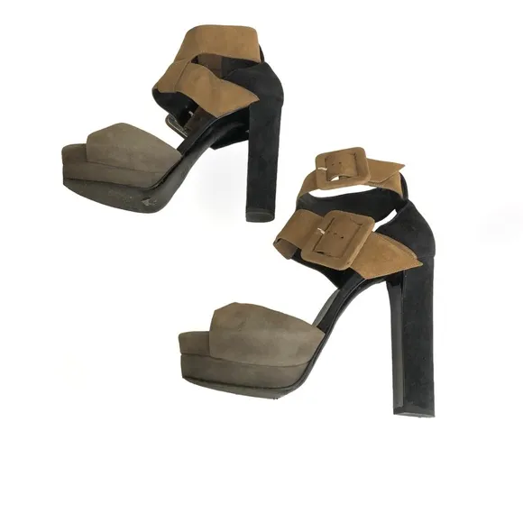 Pierre Hardy Suede Ankle Strap Platform Italian Tan Black Sandals Women’s
