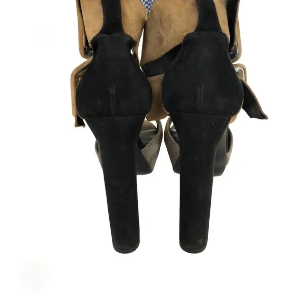Pierre Hardy Suede Ankle Strap Platform Italian Tan Black Sandals Women’s
