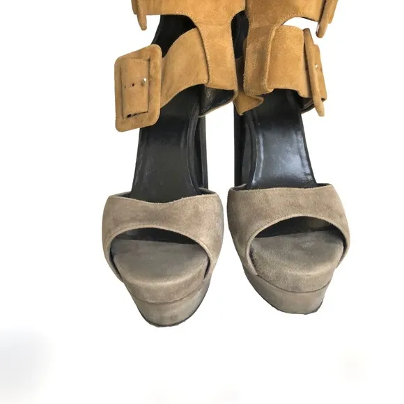 Pierre Hardy Suede Ankle Strap Platform Italian Tan Black Sandals Women’s