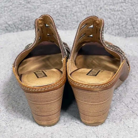 Pikolinos Capri Womens Size 38 US 7.5-8 Cut Out Wedge Sandals Brown Leather