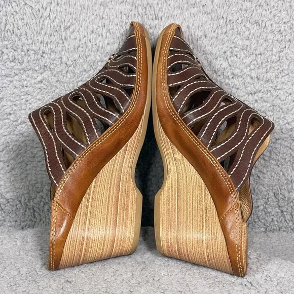 Pikolinos Capri Womens Size 38 US 7.5-8 Cut Out Wedge Sandals Brown Leather