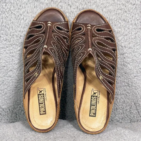 Pikolinos Capri Womens Size 38 US 7.5-8 Cut Out Wedge Sandals Brown Leather