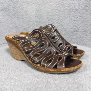 Pikolinos Capri Womens Size 38 US 7.5-8 Cut Out Wedge Sandals Brown Leather