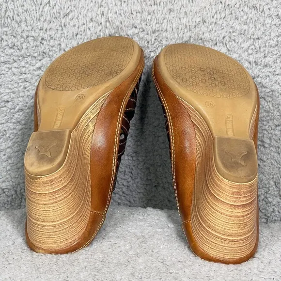 Pikolinos Capri Womens Size 38 US 7.5-8 Cut Out Wedge Sandals Brown Leather