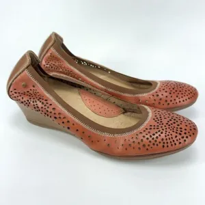 Pikolinos Trento Brandy Orange Leather Perforated Wedge Heels Shoes 41 / 10-10.5