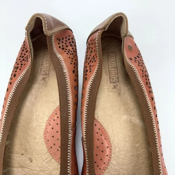 Pikolinos Trento Brandy Orange Leather Perforated Wedge Heels Shoes 41 / 10-10.5