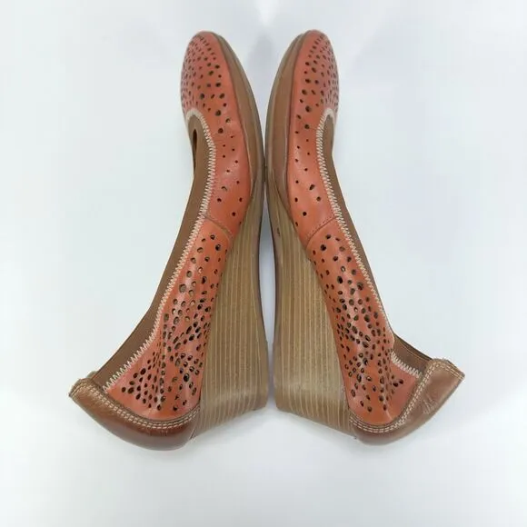Pikolinos Trento Brandy Orange Leather Perforated Wedge Heels Shoes 41 / 10-10.5