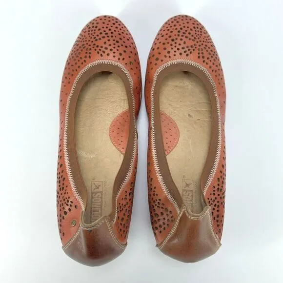 Pikolinos Trento Brandy Orange Leather Perforated Wedge Heels Shoes 41 / 10-10.5