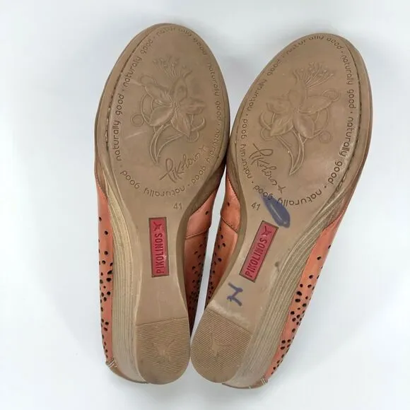 Pikolinos Trento Brandy Orange Leather Perforated Wedge Heels Shoes 41 / 10-10.5