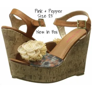 Pink &amp; Pepper Wedge Shoes 8.5 Orange Sand Dune Women's New In Box