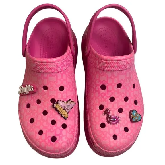Pink MEGACrocs with Barbie Jibbitz Charms Unisex Clogs