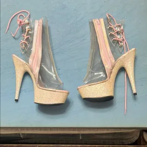 Pleaser Pink Platform Sandals with Clear Upper