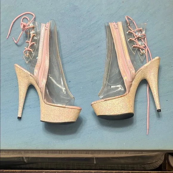 Pleaser Pink Platform Sandals with Clear Upper
