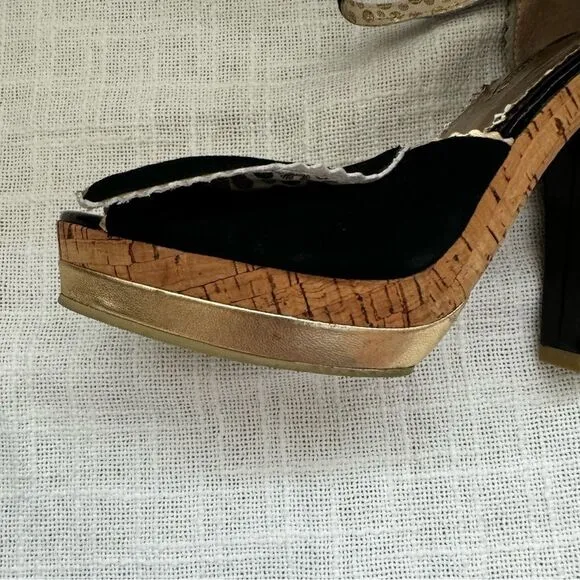 Poetic License Date Night Pumps Black Cork Sandals SZ 7.5