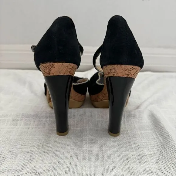 Poetic License Date Night Pumps Black Cork Sandals SZ 7.5