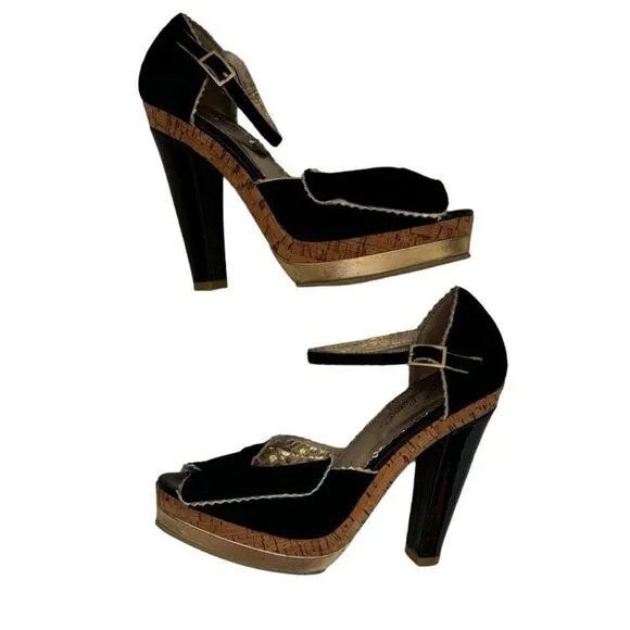 Poetic License Date Night Pumps Black Cork Sandals SZ 7.5