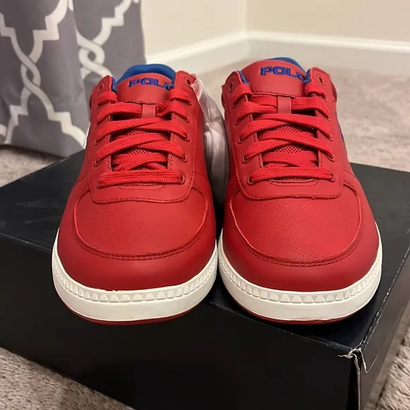 Polo Ralph Lauren Hernando Leather Shoes Sneakers red royal blue Men’s Size 9