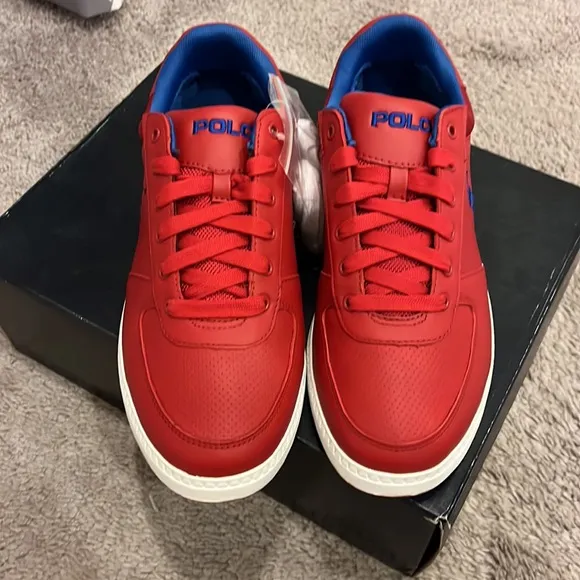 Polo Ralph Lauren Hernando Leather Shoes Sneakers red royal blue Men’s Size 9