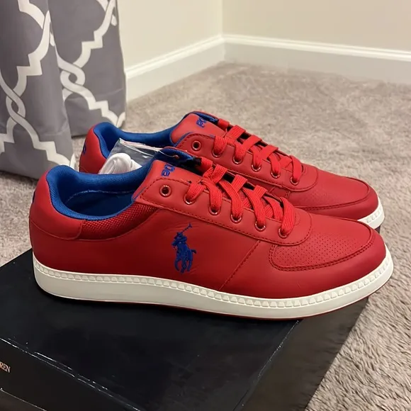 Polo Ralph Lauren Hernando Leather Shoes Sneakers red royal blue Men’s Size 9