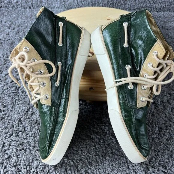 Polo Ralph Lauren Lander Chukka Mens 9 Green Coated Canvas High Top Sneakers