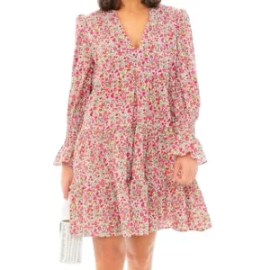 Pomander Place Ditsy Floral Kenzo Tiered Mini Dress Size XL