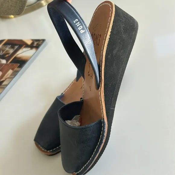 Pons Avarcas Classic Platform French Blue leather Avarca Wedge Size 9