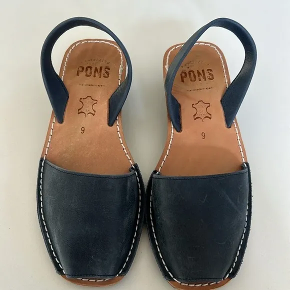 Pons Avarcas Classic Platform French Blue leather Avarca Wedge Size 9