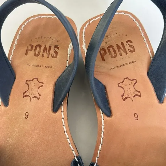 Pons Avarcas Classic Platform French Blue leather Avarca Wedge Size 9