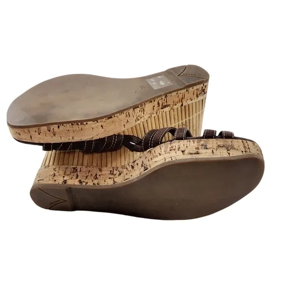 Prada Brown Suede Bamboo &amp; Cork Wedge Sandals Retro 39 / 9