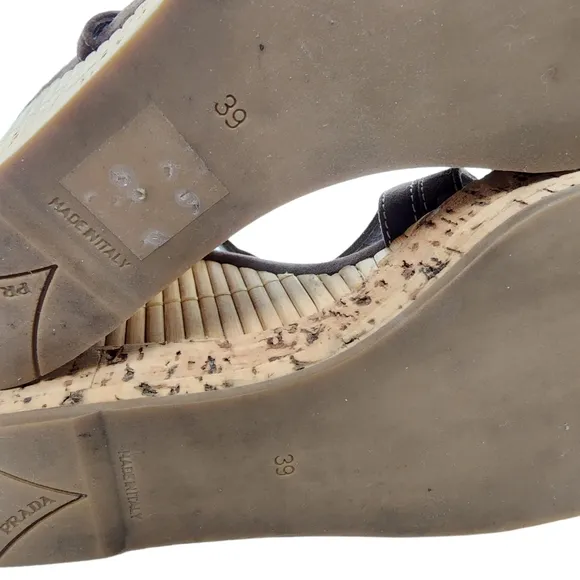 Prada Brown Suede Bamboo &amp; Cork Wedge Sandals Retro 39 / 9