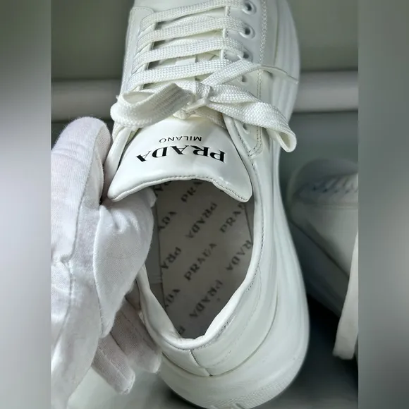 PRADA CHUNKY SNEAKERS SHOES 1E679L WHITE LEATHER Size 38