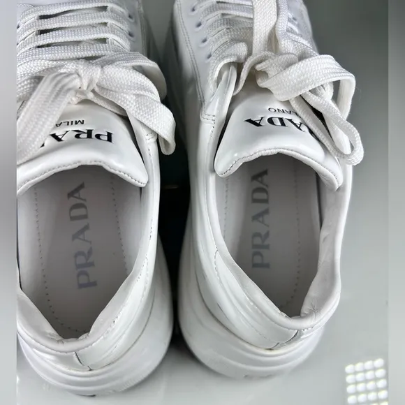 PRADA CHUNKY SNEAKERS SHOES 1E679L WHITE LEATHER Size 38