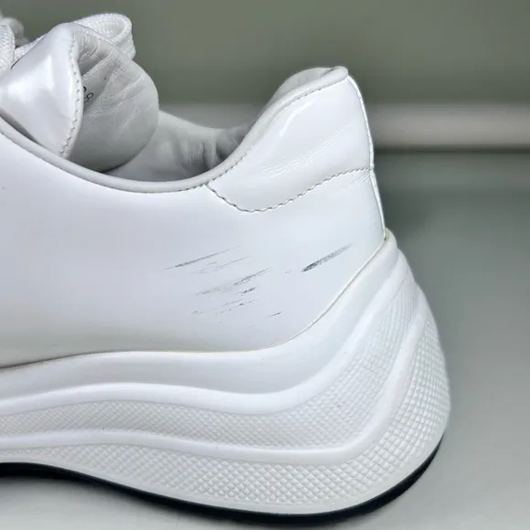 PRADA CHUNKY SNEAKERS SHOES 1E679L WHITE LEATHER Size 38