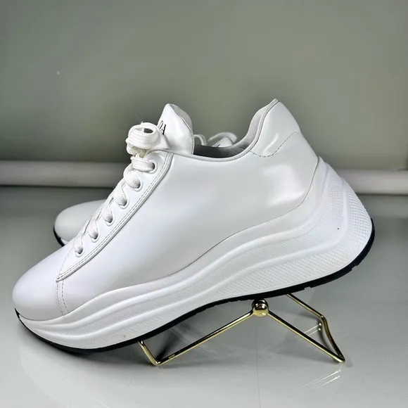 PRADA CHUNKY SNEAKERS SHOES 1E679L WHITE LEATHER Size 38