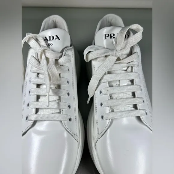 PRADA CHUNKY SNEAKERS SHOES 1E679L WHITE LEATHER Size 38