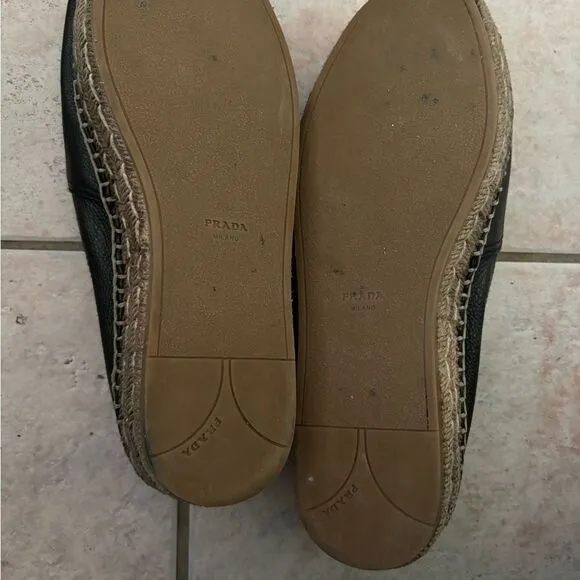 Prada espadrilles open toe platform shoes big logo sandals leather flats