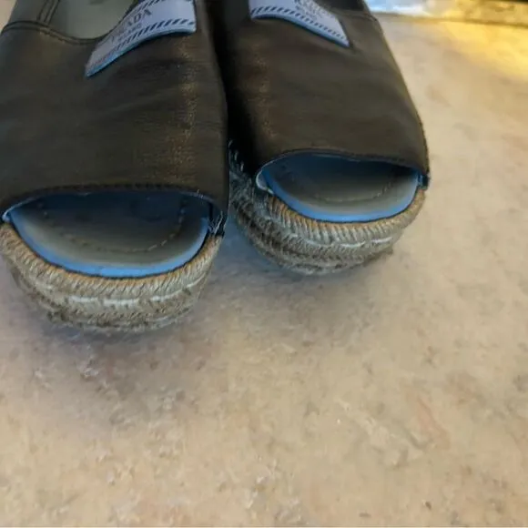 Prada espadrilles open toe platform shoes big logo sandals leather flats