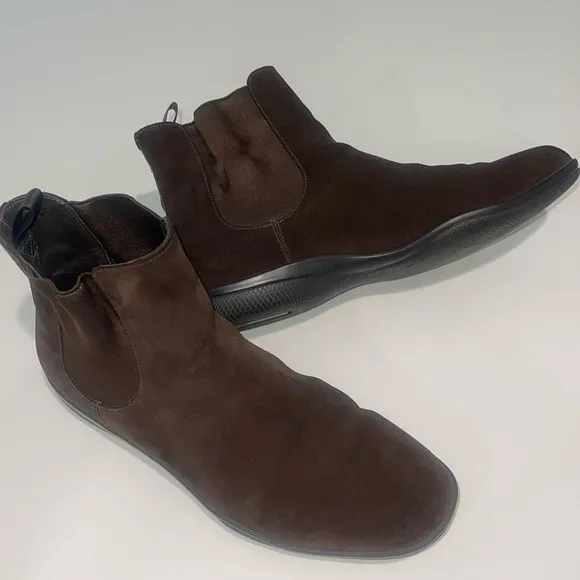 PRADA (EUC) Stylish, Comfy &amp; Classic Men’s Brown Suede Chelsea Boots USA Size 10