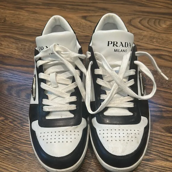 Prada Men's Black and White Sneakers