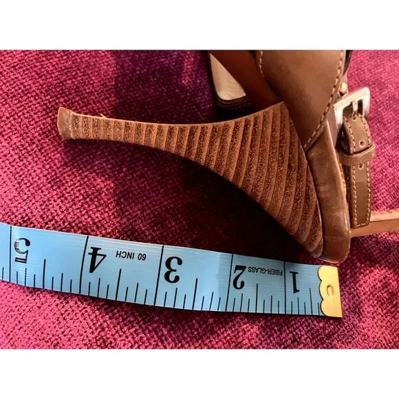 PRADA Pre-Loved Slingback Sandals w Chunky Studs Size 37 Shoes Tan Leather 7
