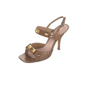 PRADA Pre-Loved Slingback Sandals w Chunky Studs Size 37 Shoes Tan Leather 7