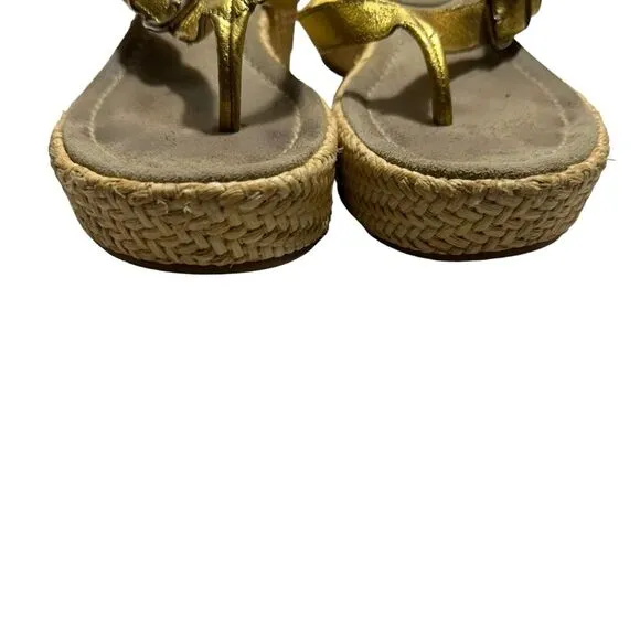 Prada Slides Thongs Wedge Platform Metallic  Gold Shoes Euro 36 Straw Raffia Sz6