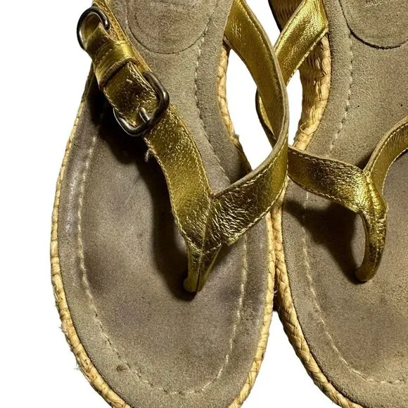 Prada Slides Thongs Wedge Platform Metallic  Gold Shoes Euro 36 Straw Raffia Sz6