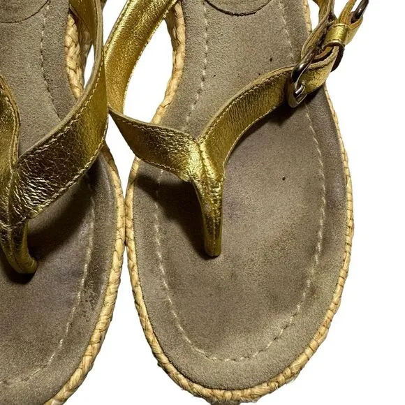 Prada Slides Thongs Wedge Platform Metallic  Gold Shoes Euro 36 Straw Raffia Sz6