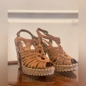 Prada Suede Leather Jute 70s Style Platform Sandals