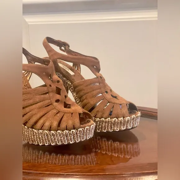 Prada Suede Leather Jute 70s Style Platform Sandals