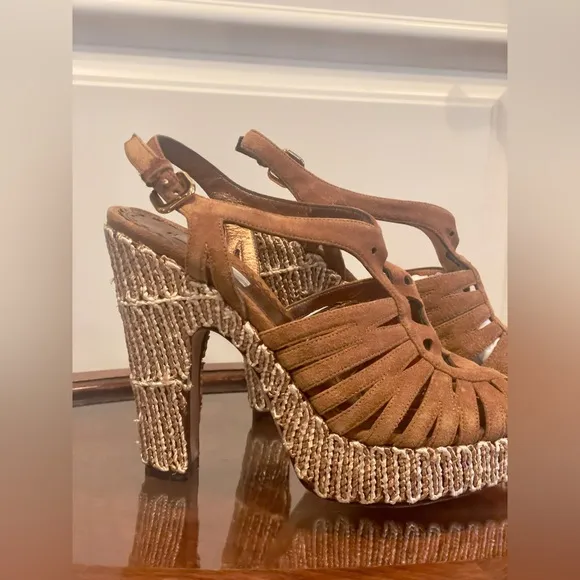 Prada Suede Leather Jute 70s Style Platform Sandals
