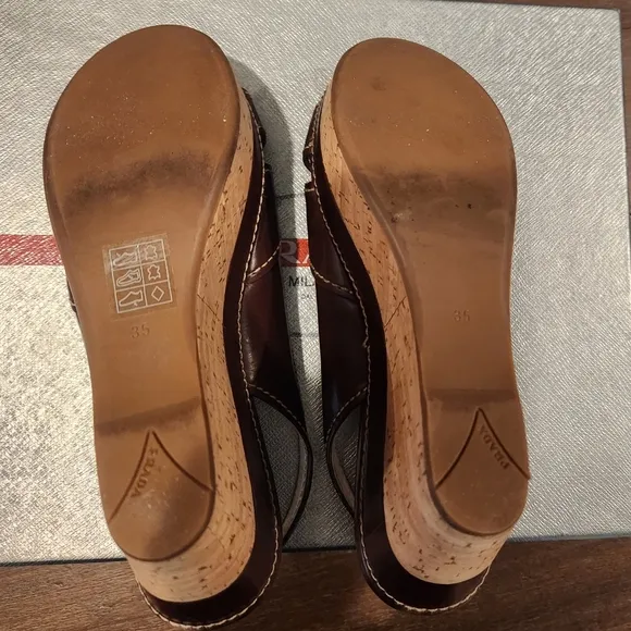 Prada Womens Brown Wedge Sandals, Size 35